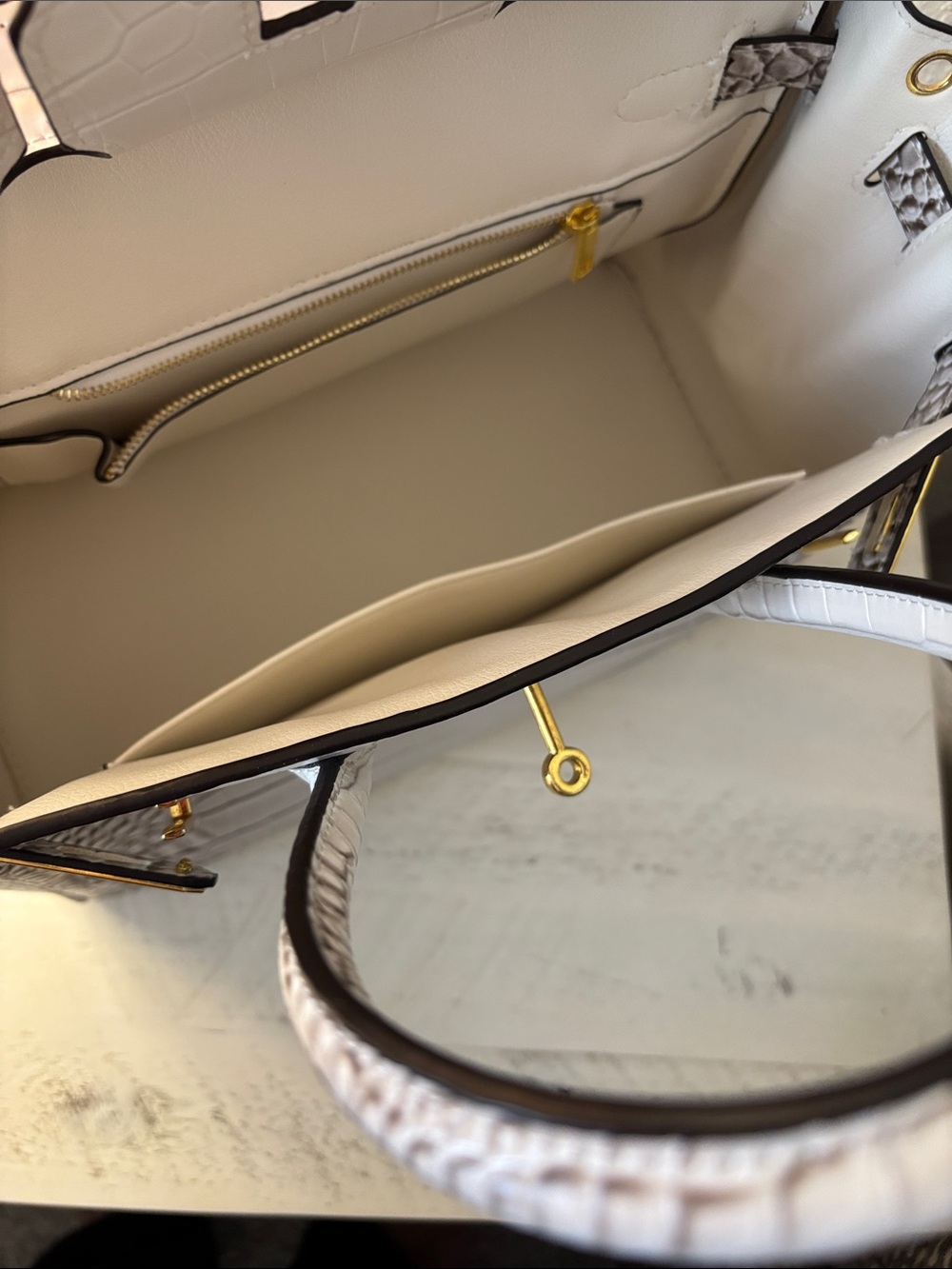 White Grey Inspired Faux Leather Fashion Bag Tote Satchel Detachable Adj strap - Picture 5 of 16